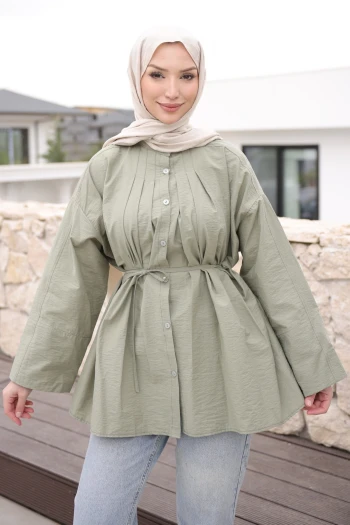 Haki Önü Piliseli Bağlamalı Tunik