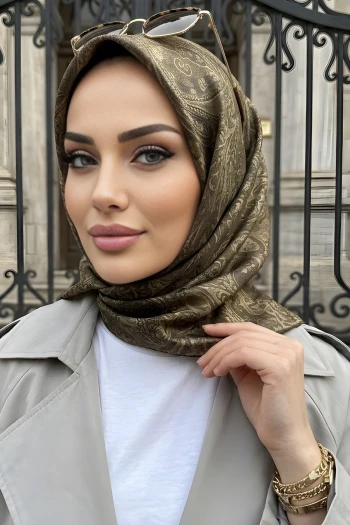 Haki Trend Dijital Twil- Rayon Krisital Eşarp