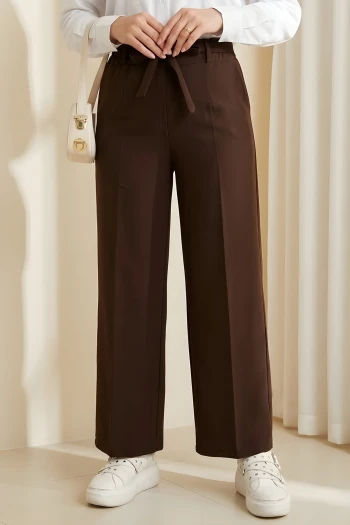 Kahverengi Bel Lastikli Cepli Bol Paça Pantolon