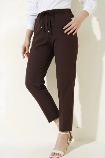 Kahverengi Bel Lastikli Cepli Dabıl Havuç Pantolon