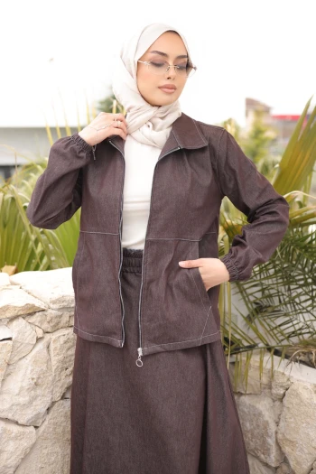 Kahverengi Ceket Etekli Takım