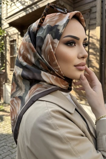 Kahverengi Desenli Soft Eşarp