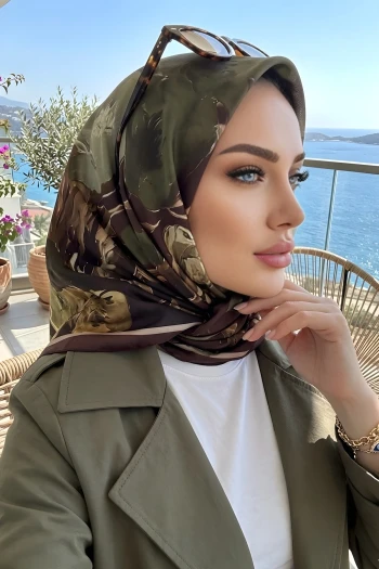Kahverengi Desenli Soft Eşarp