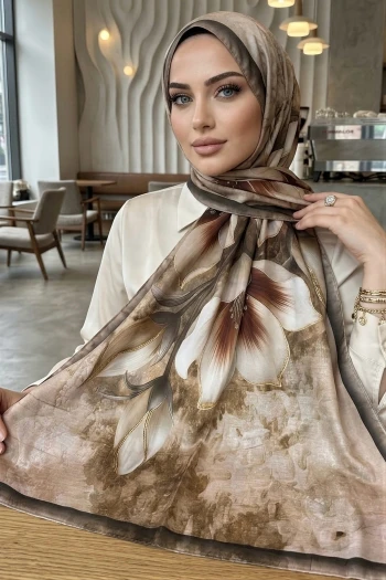 Kahverengi Desenli Soft Şal