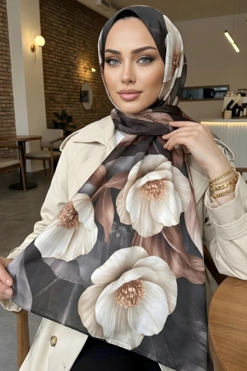 Kahverengi Desenli Soft Şal