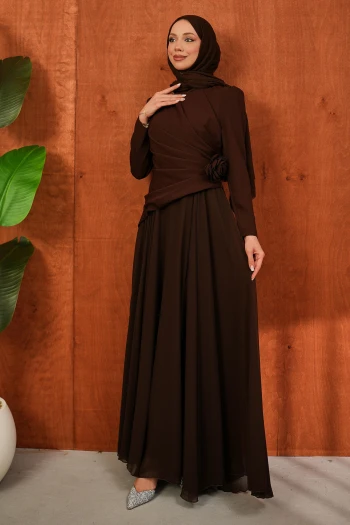 Kahverengi Önü Drapeli Abiye