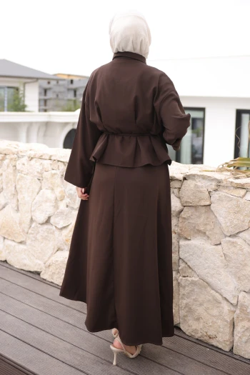 Kahverengi Pens Dikişli Gömlek Etekli Dabıl Takım