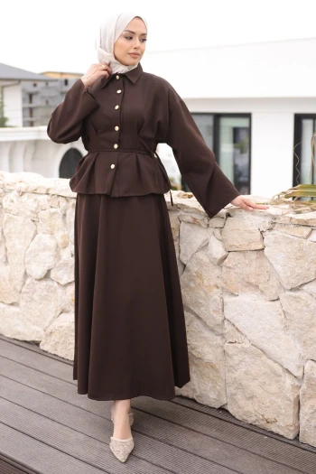 Kahverengi Pens Dikişli Gömlek Etekli Dabıl Takım