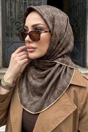 Kahverengi Trend Dijital Twil- Rayon Krisital Eşarp