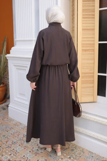 Kahverengi Yarasa Kol Asimetrik Cepli Ceket Etekli Takım