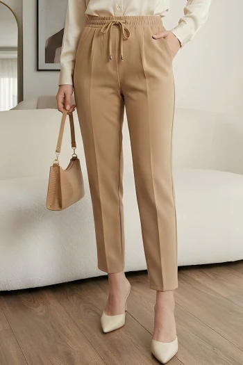 Koyu Bej Bel Lastikli Cepli Dabıl Havuç Pantolon
