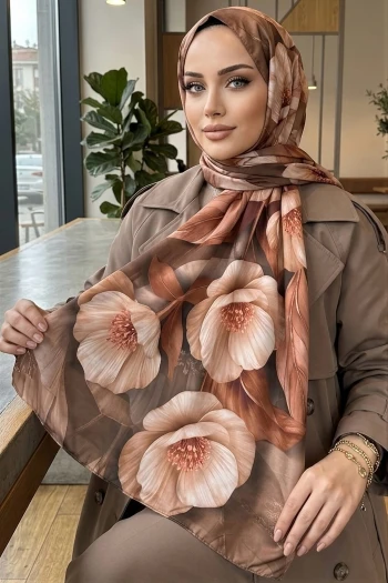 Koyu Vizon Desenli Soft Şal