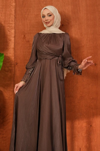 Koyuv Vizon Yan Bağlamalı Kol Detaylı Abiye