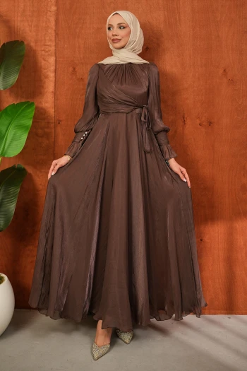 Koyuv Vizon Yan Bağlamalı Kol Detaylı Abiye