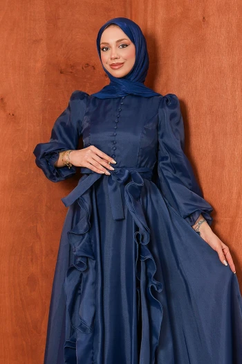 Lacivert Balon Kol Abiye