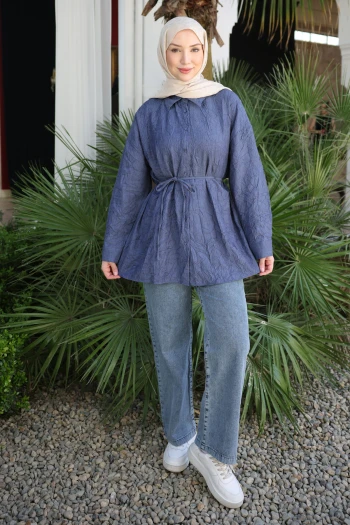 Lacivert Bel Kuşaklı Crush Gömlek