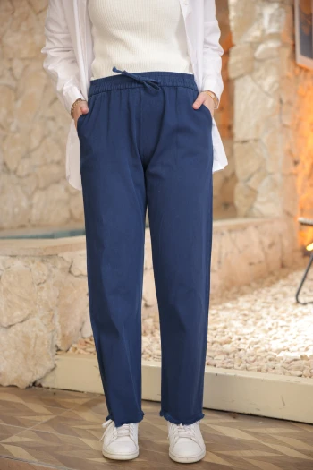 Lacivert Bel Lastikli Gabardin Pantolon