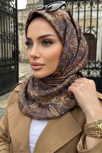 Lacivert Bordo Trend Dijital Twil- Rayon Krisital Eşarp