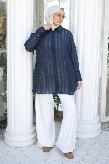 Lacivert Çizgili Salaş Gömlek