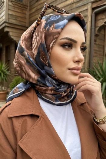 Lacivert Desenli Soft Eşarp