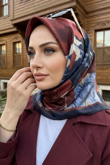 Lacivert Desenli Soft Eşarp