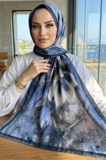 Lacivert Desenli Soft Şal