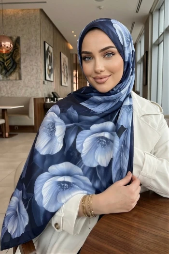 Lacivert Desenli Soft Şal