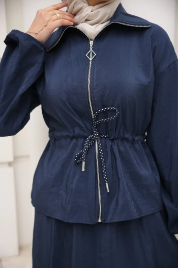 Lacivert Fermuarlı Ceket Kargo Cepli Etekli Takım