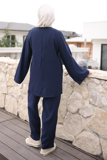 Lacivert İspanyol Kol Tunik Pantolonlu Takım