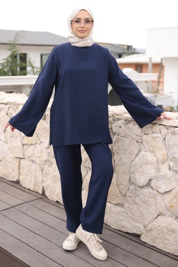 Lacivert İspanyol Kol Tunik Pantolonlu Takım