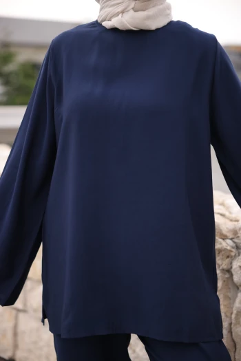 Lacivert İspanyol Kol Tunik Pantolonlu Takım