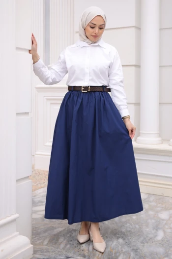 Lacivert Kemerli Cepli Polin Etek