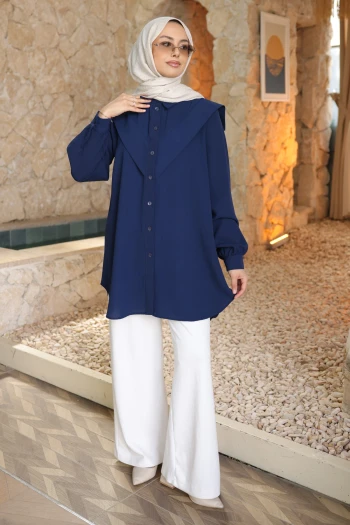 Lacivert Ön Detaylı Linda Tunik