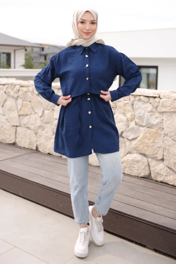 Lacivert Önü Alerli Düğmeli Tunik
