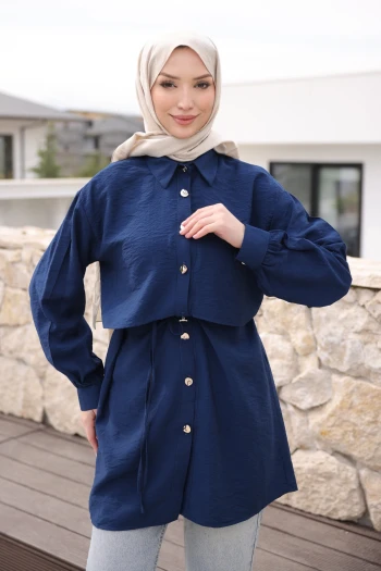 Lacivert Önü Alerli Düğmeli Tunik