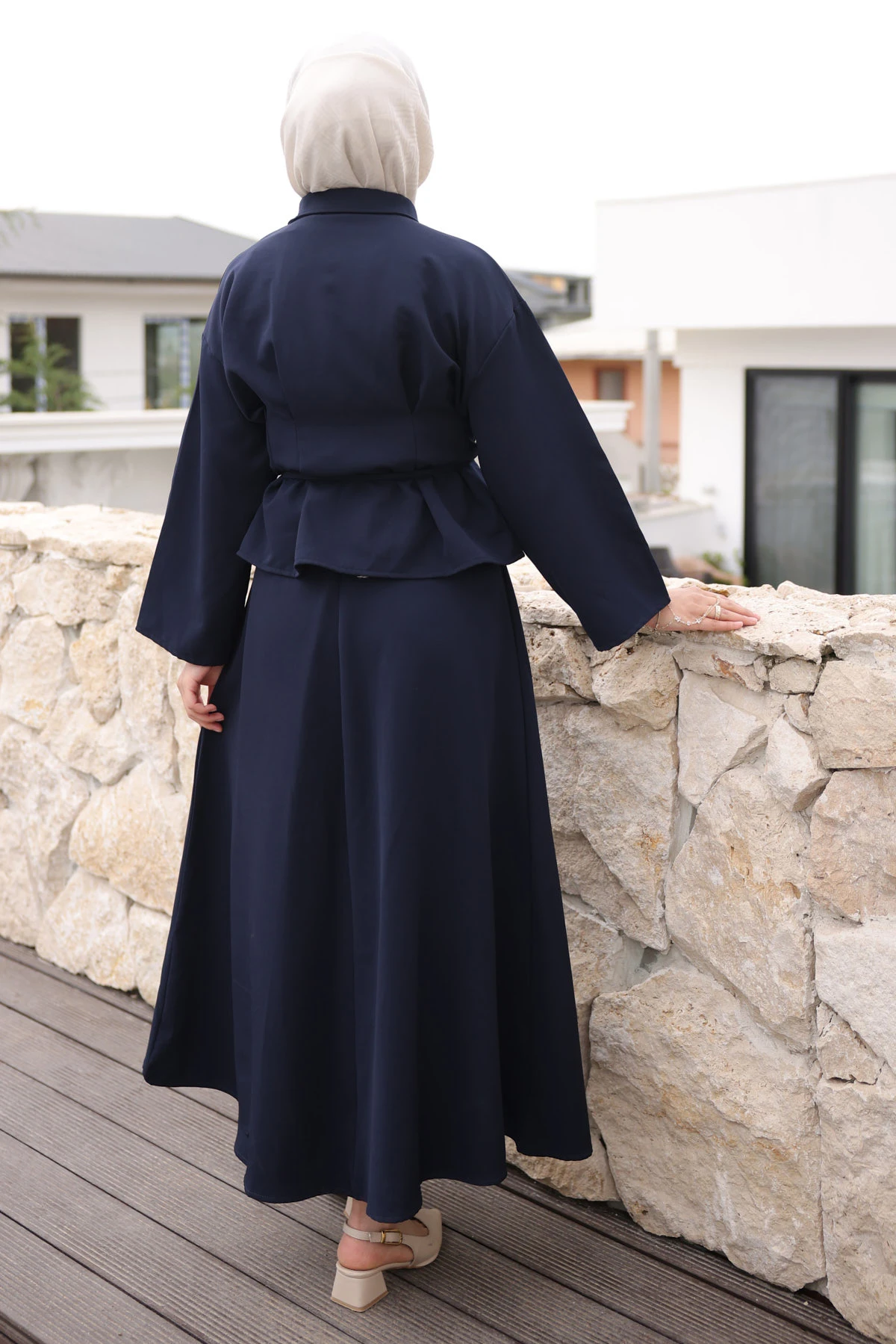 Lacivert Pens Dikişli Gömlek Etekli Dabıl Takım