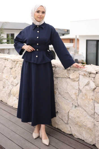 Lacivert Pens Dikişli Gömlek Etekli Dabıl Takım