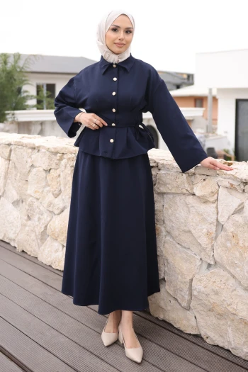 Lacivert Pens Dikişli Gömlek Etekli Dabıl Takım
