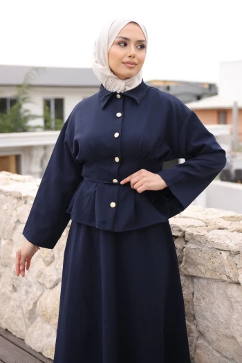 Lacivert Pens Dikişli Gömlek Etekli Dabıl Takım