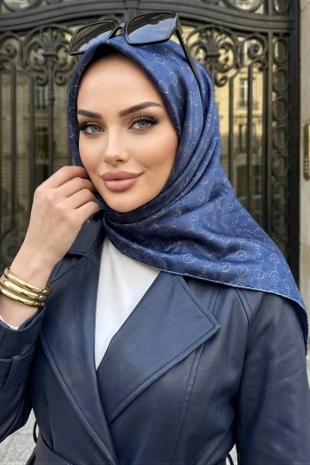 Lacivert Trend Dijital Twil- Rayon Krisital Eşarp