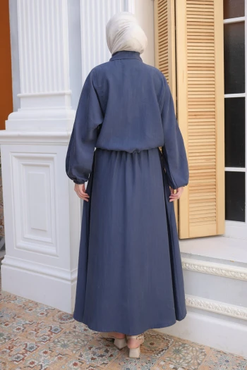 Lacivert Yarasa Kol Asimetrik Cepli Ceket Etekli Takım