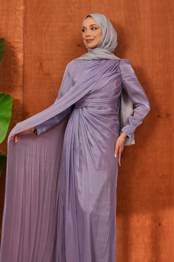 Lila Önü Büzgülü Abiye