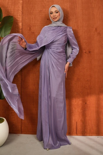 Lila Önü Büzgülü Abiye