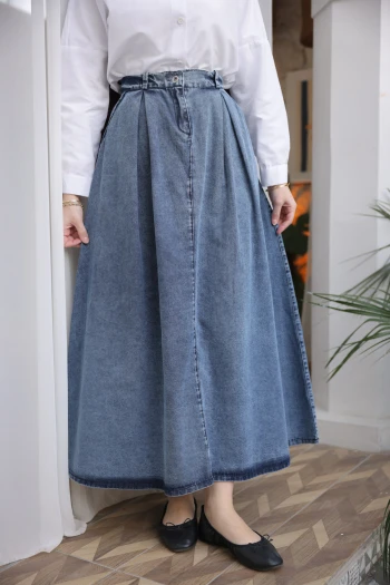 Mavi Pileli Kot Etek