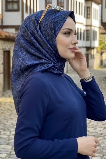 Mavi Trend Dijital Twil- Rayon Krisital Eşarp