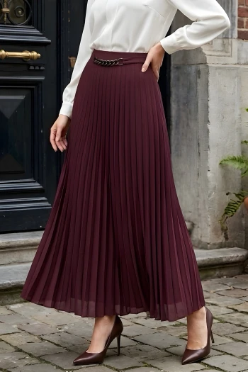 Mürdüm Bel Zincir Detaylı Piliseli Etek