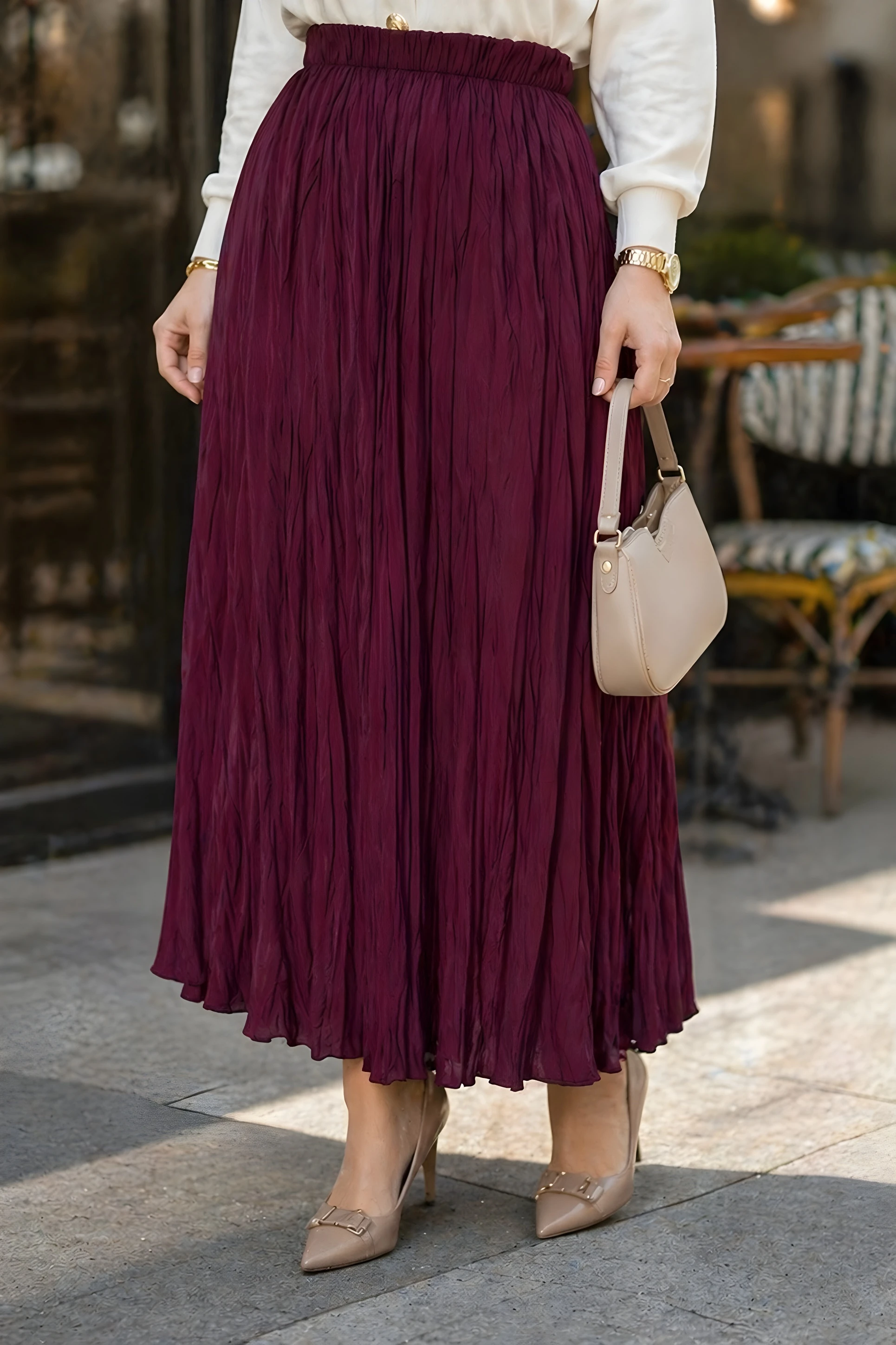 Mürdüm Beli Lastikli Kraş Etek