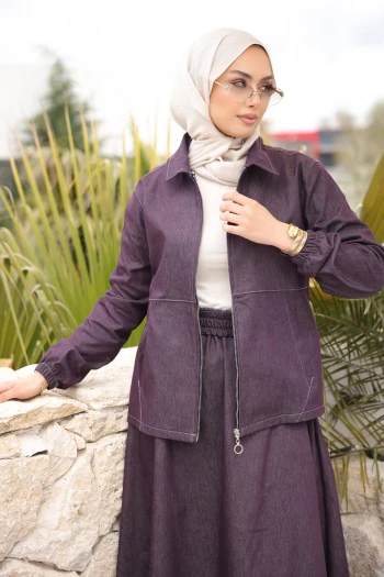 Mürdüm Ceket Etekli Takım