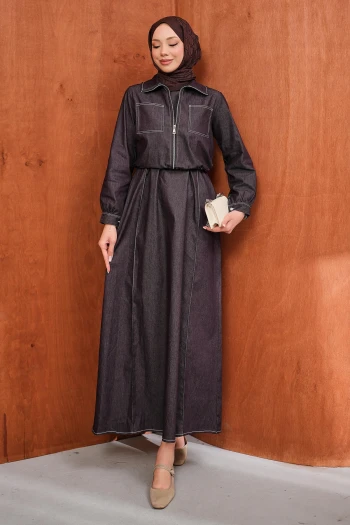 Mürdüm Fermuarlı Ceket Kot Jile Takım