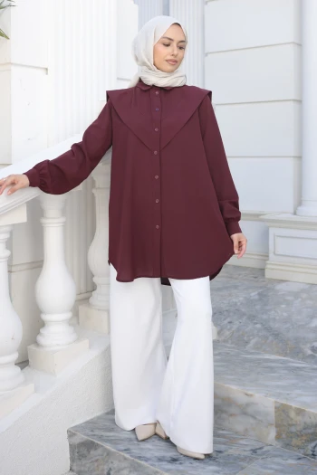 Mürdüm Ön Detaylı Linda Tunik